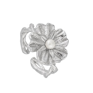 RHJ1192 925 Sterling Silver Flower with Shell Pearl Open Ring