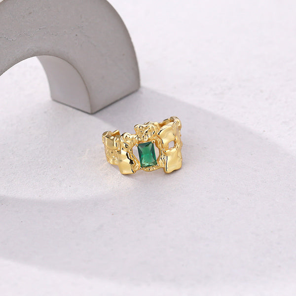 FJ0942 925 Sterling Silver Zirconia Lava Ring