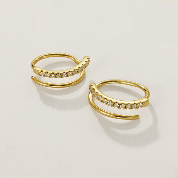 FE2352 925 Sterling Silver Cubic Zirconia Spiral Double Earrings