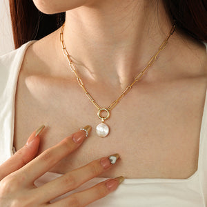 PN0148 925 Sterling Silver Baroque Pearl Box Chain Necklace