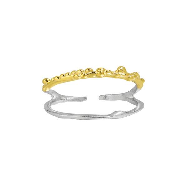 RHJ1185 925 Sterling Silver Two-Tone Double Layer Open Ring