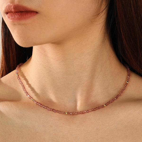 PN0083 925 Sterling Silver Pink Crystal Bead Necklaces