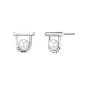 FE3001 925 Sterling Silver Open Circle Pearl Stud Earring
