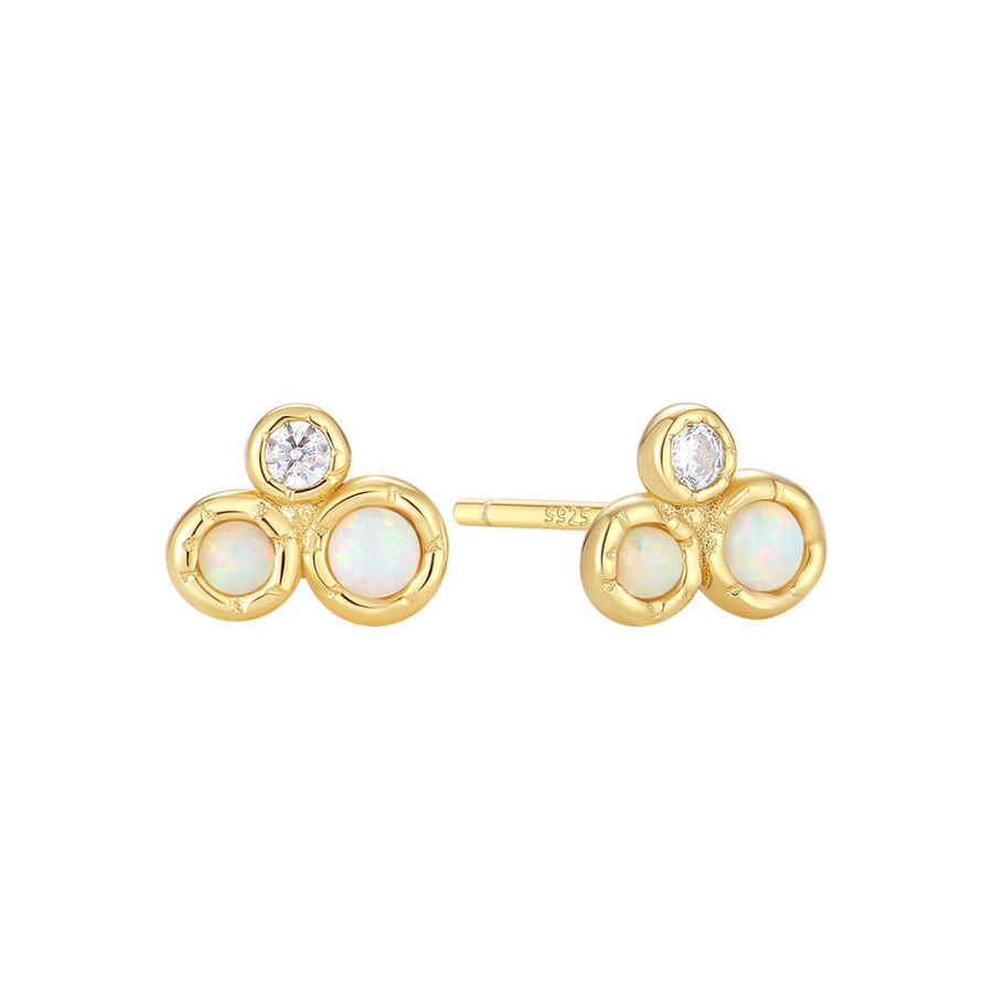 VFE0369 Triple Stone Trio Studs Earrings With Opal & CZ