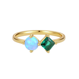 VFJ0323 Vintage Geometric Opal Green CZ Gold Women Ring