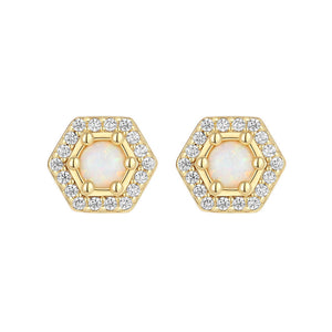 VFE0316 Pave Cubic Zirconia & Opal Hexagon Stud Earrings