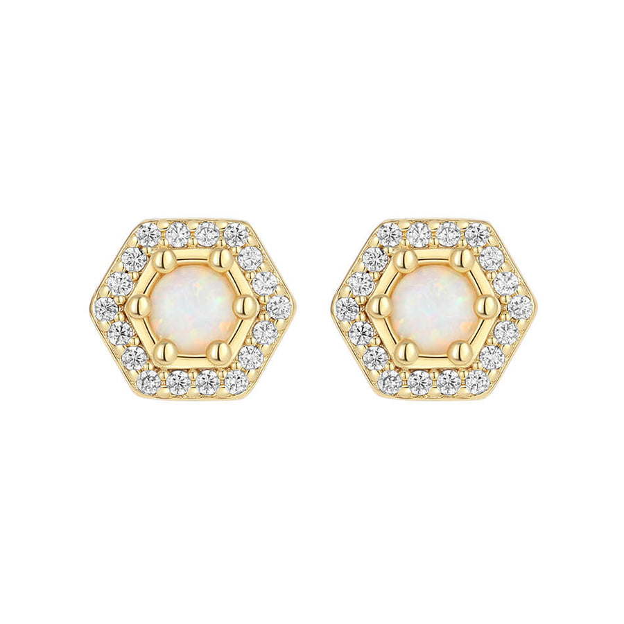 VFE0316 Pave Cubic Zirconia & Opal Hexagon Stud Earrings