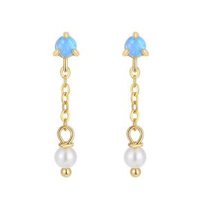 VFE0387 Opal & Pearl Chain Drop Stud Earring