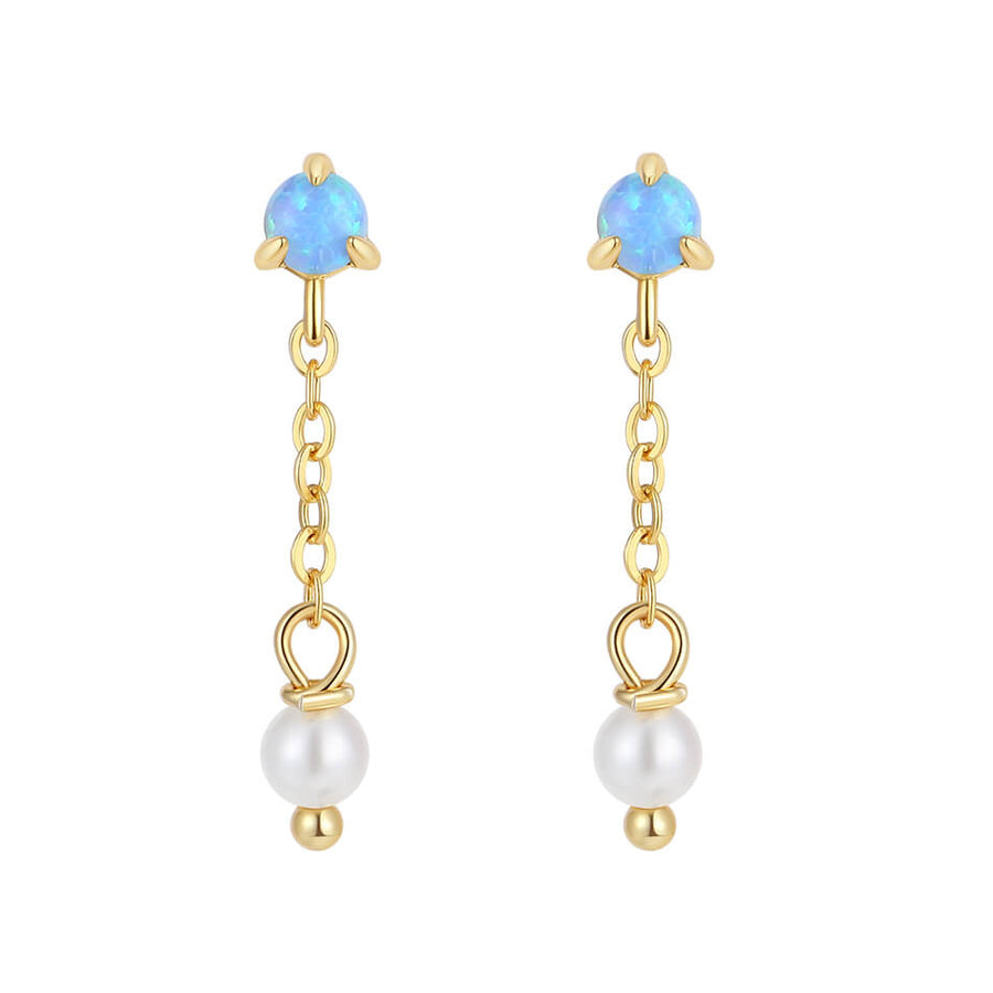 VFE0387 Opal & Pearl Chain Drop Stud Earring