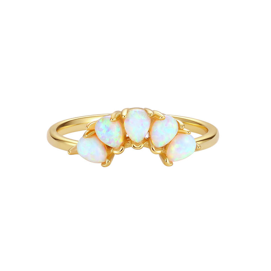 VFJ0320 Geometric Teardrop Opal Stacking Engagement Ring