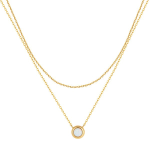 VFX0310 Bezel Set Opal Double Layered Chain Necklace