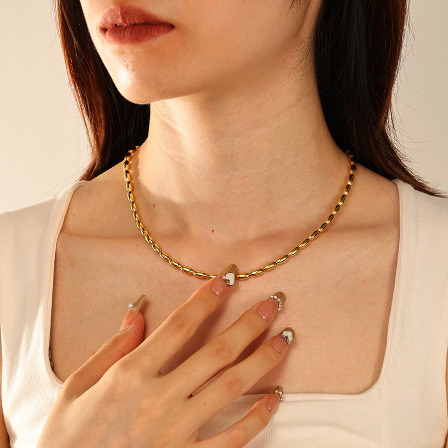 PN0186 Oval Gold Bead Necklace