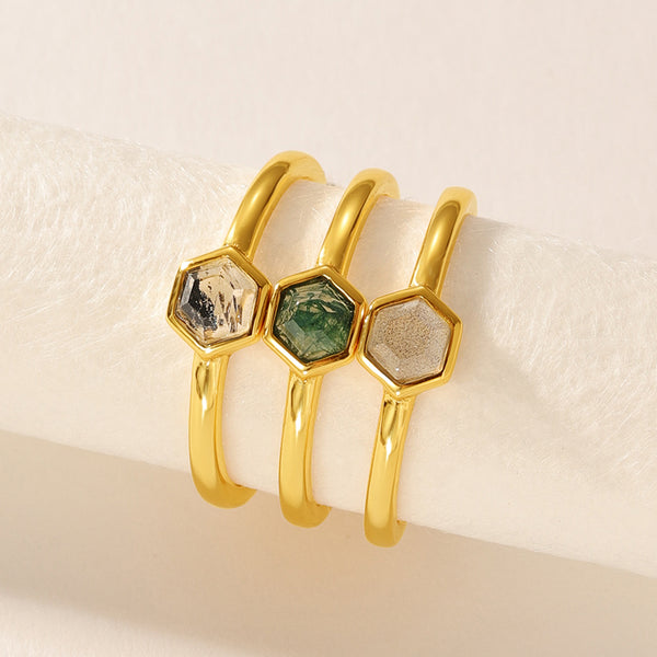 VFJ0242 Hexagon Natural Stone Ring