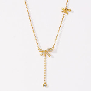 FX1311 CZ Butterfly Bow Long Drop Chain Necklace