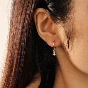 FE2086 925 Sterling Silver Geometric Zirconia Dangle Hoop Earrings