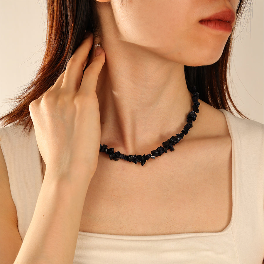 PN0163 925 Sterling Silver Black Stone Clavicle Necklace