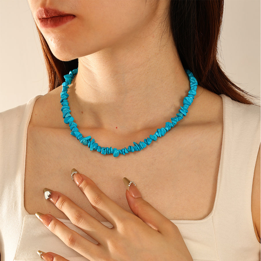 PN0160 925 Sterling Silver Blue Chip Beads Necklace