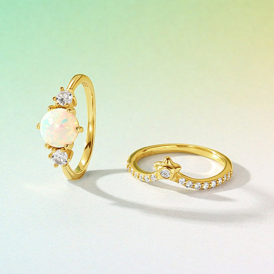 VFJ0329 Gold Big Round Opal Wedding Ring