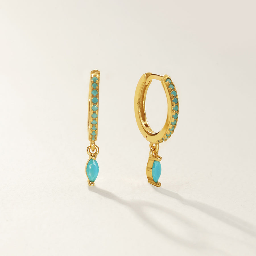 FE2759 Blue Turquoise Colorful Stone Dangle Hoop Earrings