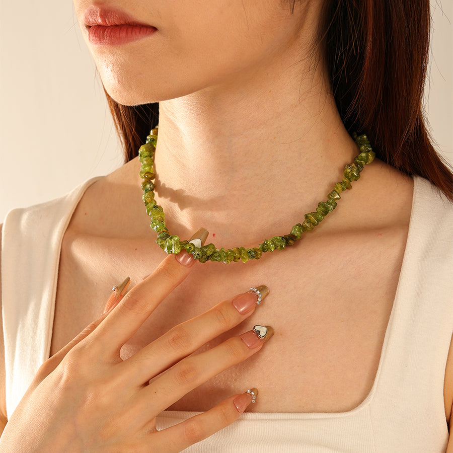 PN0157 925 Sterling Silver Green Gemstone Necklace