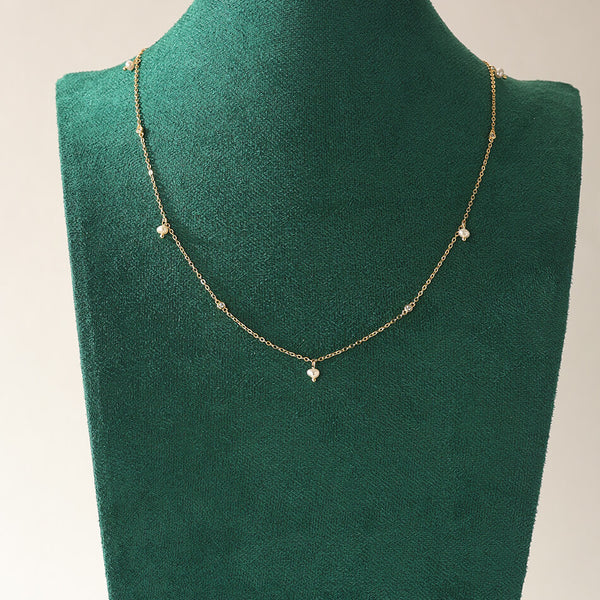 PN0247 925 Sterling Silver Layered Freshwater Pearl Char Beaded Necklace