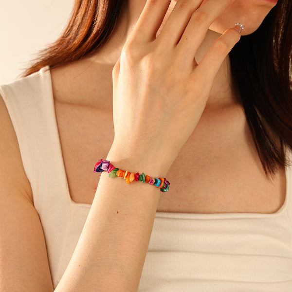 PB0087 925 Sterling Silver Colorful Stone Chip Bracelet