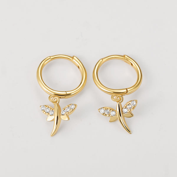 FE2231 925 Sterling Silver Personalized CZ Dragonfly Dangle Earrings