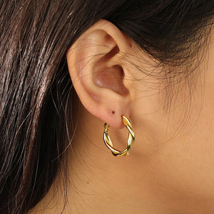 FE2152 925 Sterling Silver Minimalist Twisted Hoop Earrings