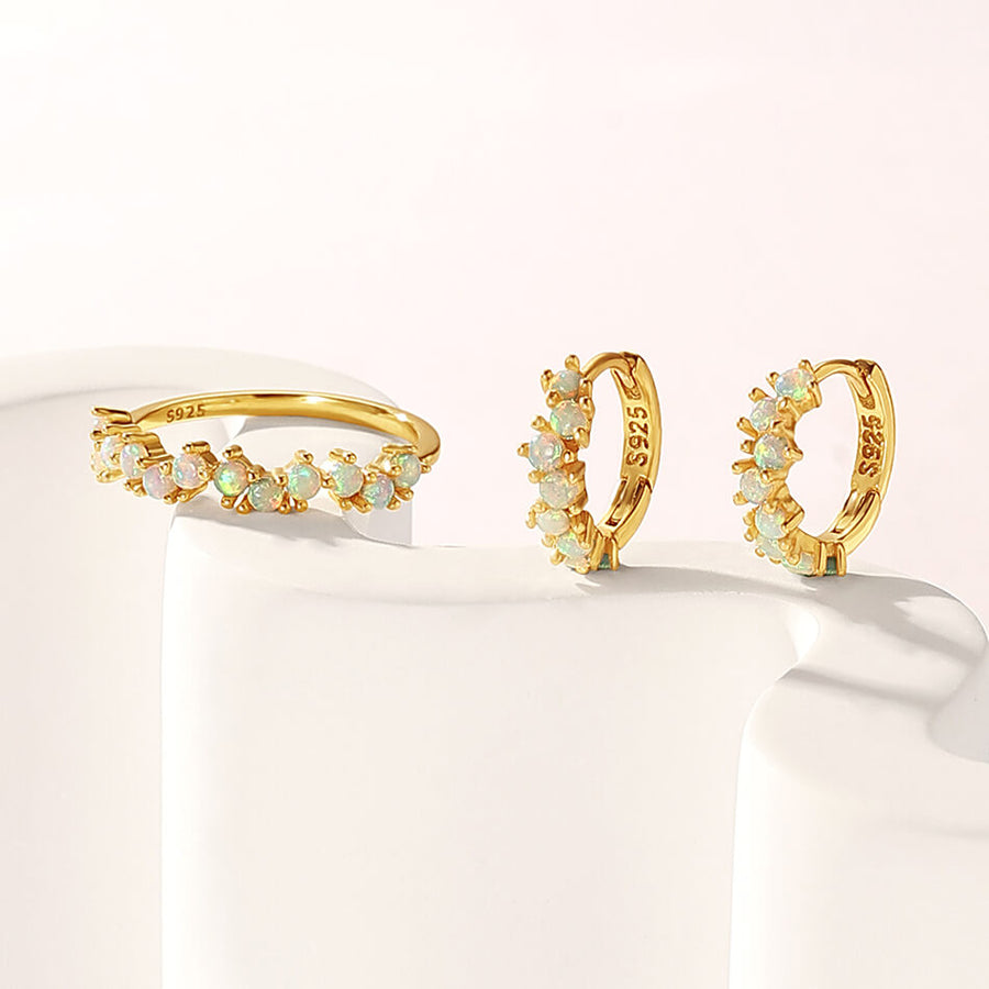 VFE0334 Stacked Opal Gemstone Hoop Earrings