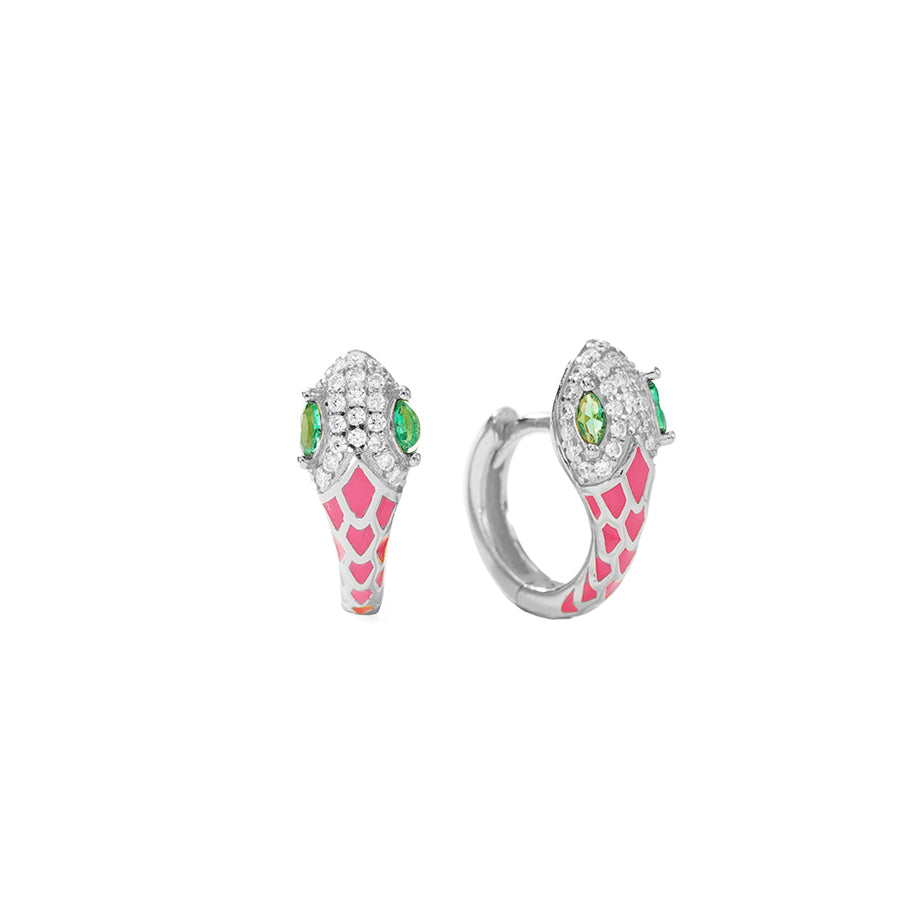 FE2944 925 Sterling Silver Simia Colorful Enamel Snake Hoop Earrings