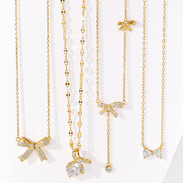 FX1313 Butterfly Bow Cubic Zirconia Pendant Necklace