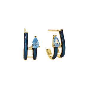 FE2854 925 Sterling Silver CZ Enamel Hoop Earrings