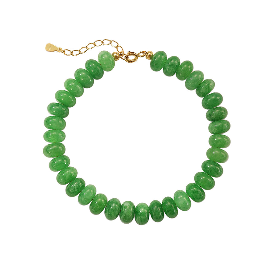 PB0144 925 Sterling Silver Green Jade Charm Beaded Bracelet