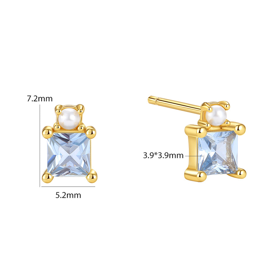 VFE0553 Blue Geometric Square CZ Mini Stud Earrings