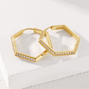 FE2050 Brass CZ Geometric Hexagon Hug Hoop Earrings