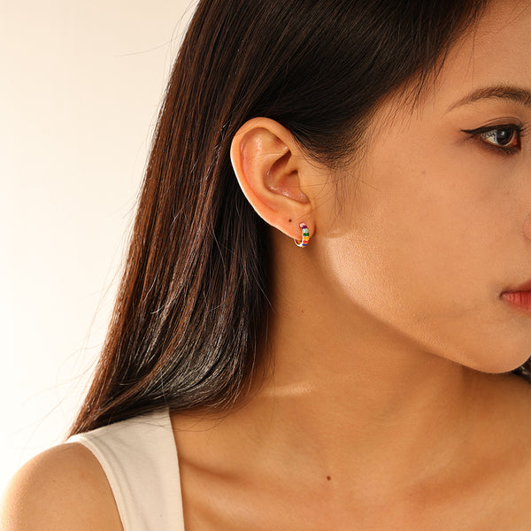 FE2961 925 Sterling Silver Enamel Contrast Design Hoop Earrings