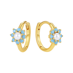 VFE0512 Flower Blue Opal Pearl Hoop Earrings