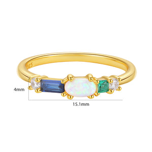 VFJ0461 Oval Opal Geometric Cubic Zirconia Band Ring