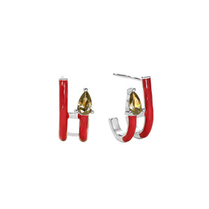 FE2854 925 Sterling Silver CZ Enamel Hoop Earrings
