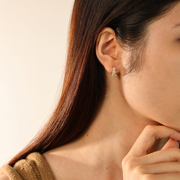 FE2823 925 Sterling Silver Triple Zirconia Hoop Earrings