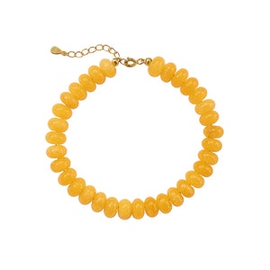 PB0148 925 Sterling Silver Yellow Jade Charm Beads Bracelet