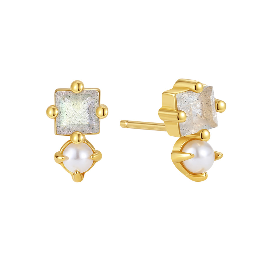 VFE0568 Geometric Square Moonstone Pearl Mini Studs