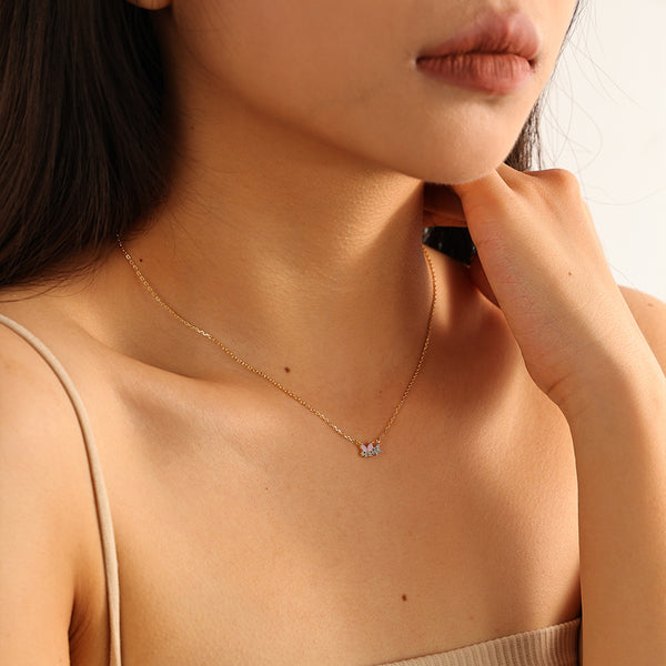 VFX0146 Milky Opal Pink Nano Butterfly Flower Necklace