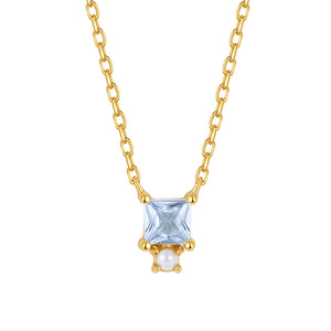 VFX0554 Square Blue Cubic Zirconia Necklace