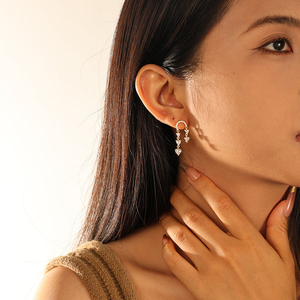 VFE0075 Arched Tassel Zircon Stud Earrings