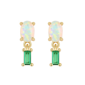 VFE0385 Oval Opal & Baguette CZ Drop Stud Earring