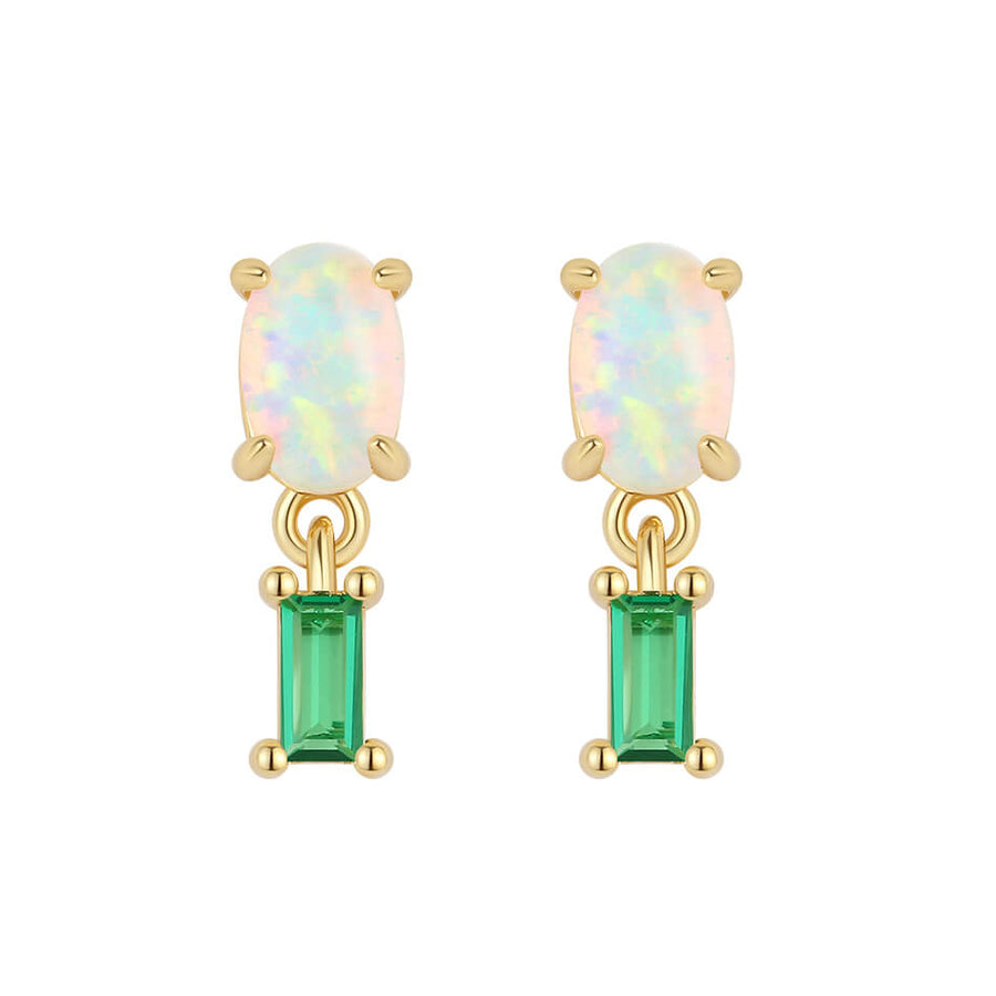 VFE0385 Oval Opal & Baguette CZ Drop Stud Earring