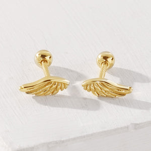 FE2058 925 Sterling Silver Dainty Angel Wings Barbell Stud Earrings