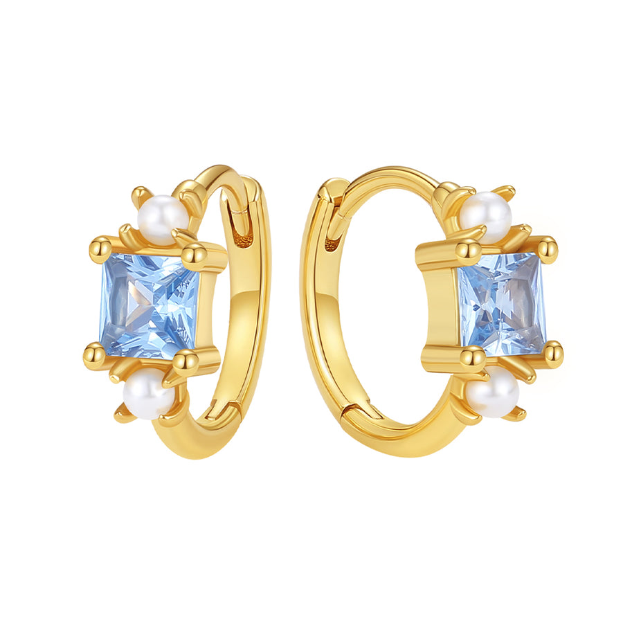 VFE0552 Blue Geometric Square CZ Hoop Earrings