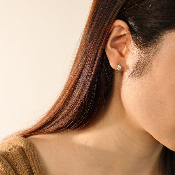 FE2802 925 Sterling Silver Cubic Zirconia Hoop Earring